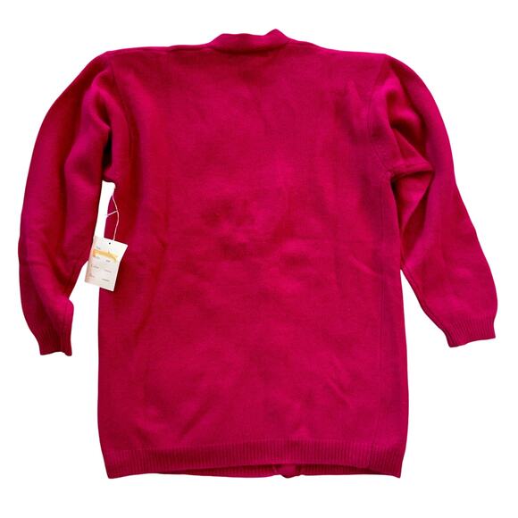 Macy's VTG Deadstock Pink Fushcia Lambswool Angora Cardigan Sweater Women Large - Picture 2 of 8